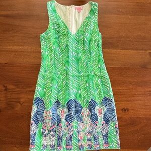 Lilly Pulitzer Green Palm-Print V-Neck Dress with White Lining